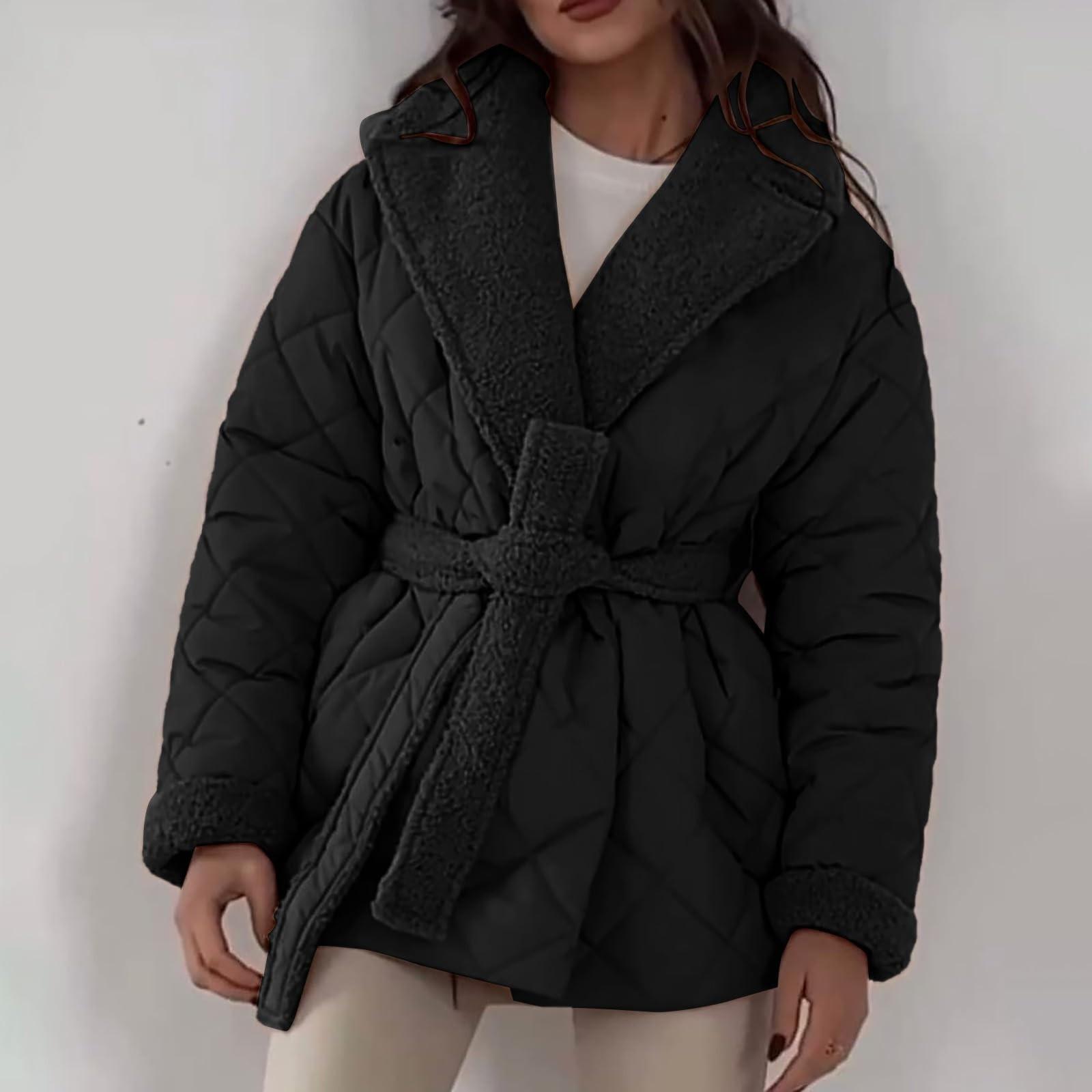 

Женская модная и универсальная дизайнерская утолщенная хлопковая короткая куртка с поясом на талии XL чёрный