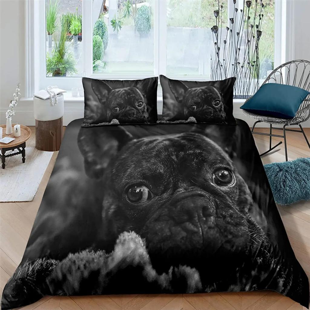 Bulldog Duvet Cover French Bulldogs Bedding Set Twin Polyester Chocolate Puppy Pet Doggy Animal Quilt Cover For Dog Lover Gifts