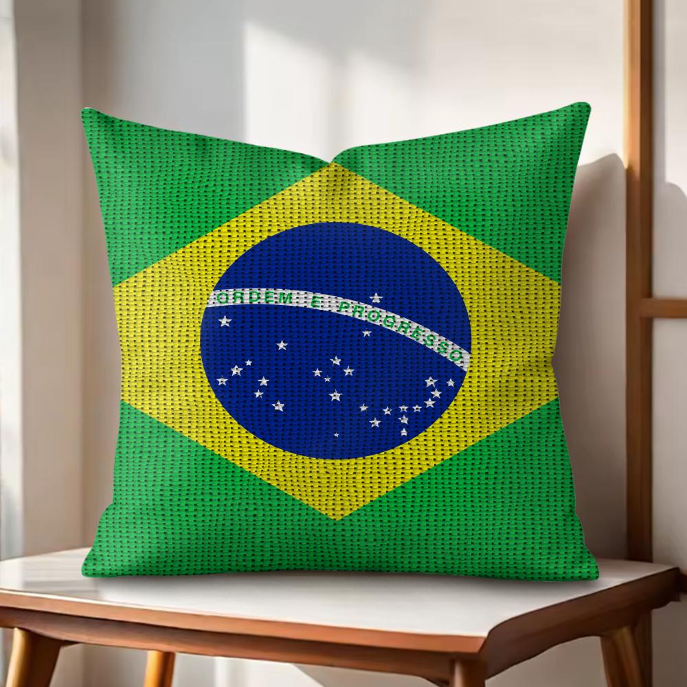 BBrazil Flag Cushion Cover Natural Linen Organic Fabric DoubleSided Printing Couch Pillow Covers Home Decor