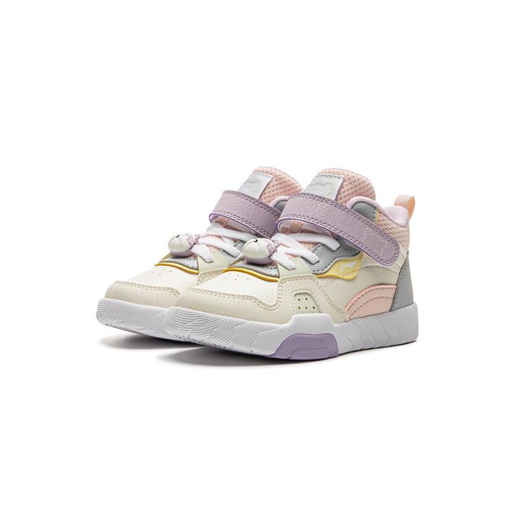 Li Ning Kids Synthetic Leather Woven Comfortable Versatile Non-Slip Shock Absorbing Wear-Resistant Rebound Breathable Mid-Top Kids Sneakers YKNU100-14