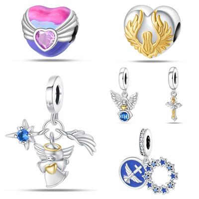 New 925 Silver Pendant Beads Religious Angel Cross Beads DIY Style Jewelry Accessories Bracelet Personality Charm Jewelry Gift