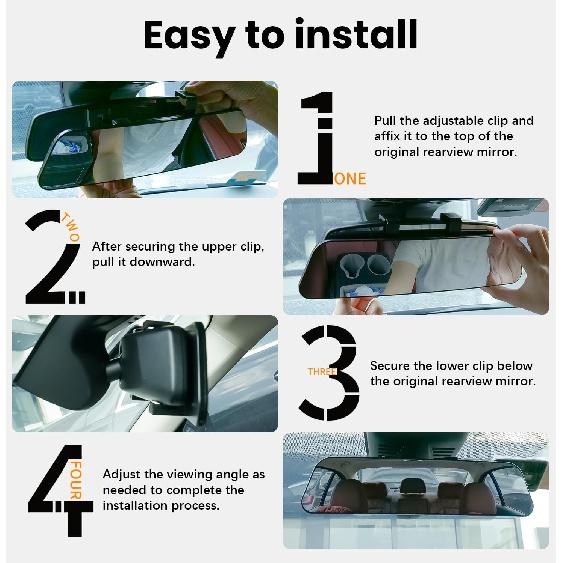 Rear View Mirror, 12 Inch Chrome Anti-Glare Panoramic Rear Mirrors Universal Convex Car Interior Clip On Extra Big Wide Angle Rearview Mirror