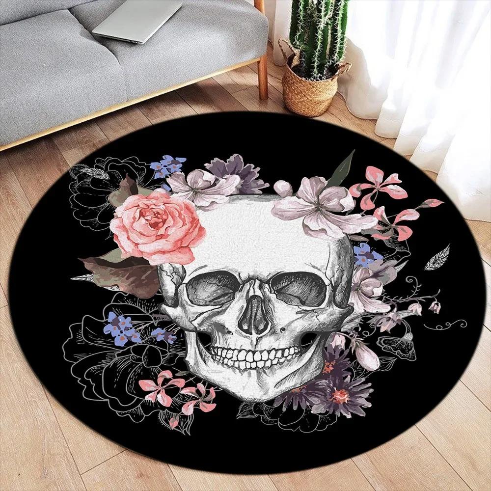 Halloween Themed Round Door Mat with Ghost Pumpkin Cat Skull Patterns Floor Mat for Home Decor Adding Festive Spooky Atmosphere