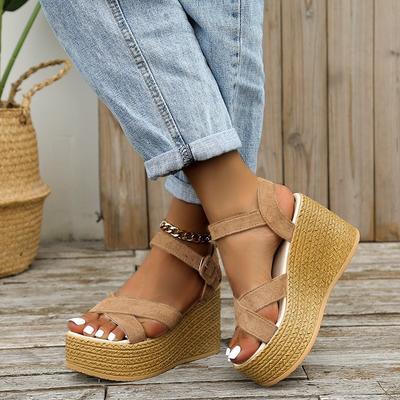 Damen Übergröße Sommer Keilsandalen Biskuitplattform Wildleder Damensandalen Lässige Bequeme Outdoor-Schuhe