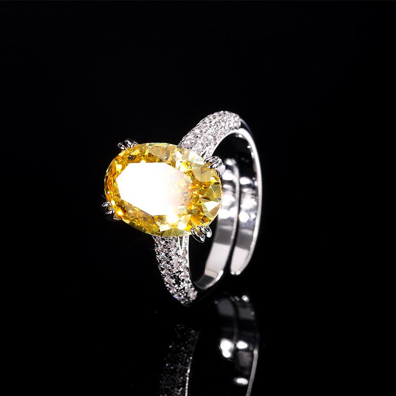 

Jewelry Copper Bottom Gold-Plated High Carbon Diamond Ice Flower Cut Pigeon Egg Copper Setting Temperament Simple Ring Female 10 * 14