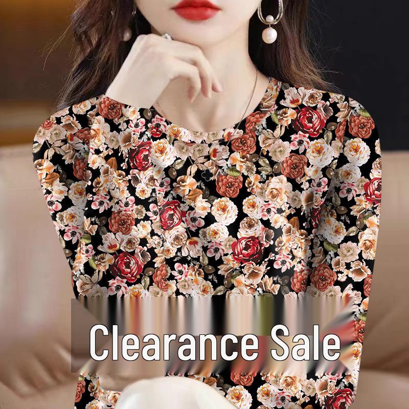 

Women s Floral Temperament Milk Silk Pullover - Long Sleeve Round Neck Base Layer for Autumn/Winter L (90-105 lbs)