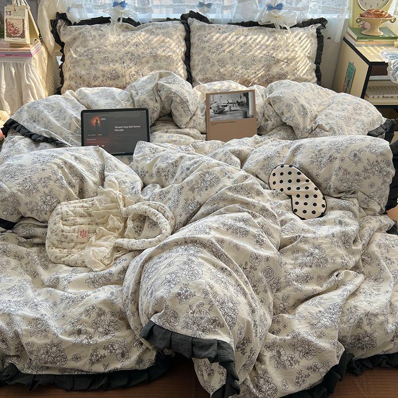 insA Cotton Bed Four-piece Set Pure Cotton New Maternal and Infant Grade Bed Sheet Quilt Cover Student Dormitory Three-piece Set