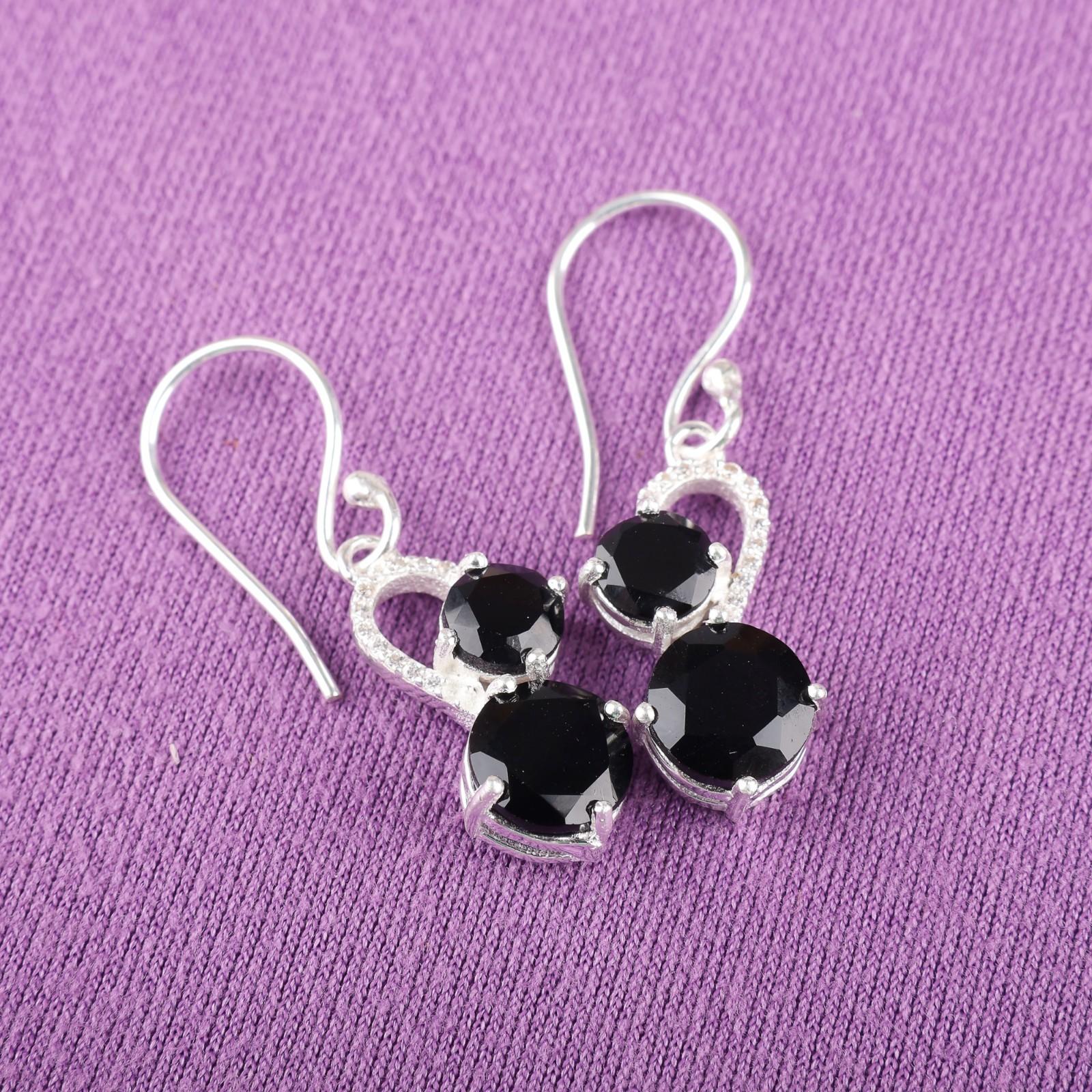 

Black Onyx Gemstone 925 Sterling Silver Jewelry Zircon Earrings 1.38 For Gift CZE-3-13
