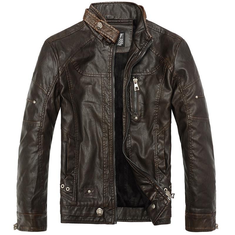 

Fashion Men Jackets Winter PU Leather Jacket Slim Style Motor Handsome Coats Pocket XXL кавовий