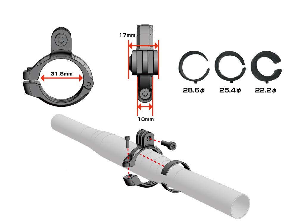 Handlebar Mount Type 7 for GoPro HERO Series Cameras with Silver [REC MOUNT] (Compatible 31.8/28.6/25.4/22.2mm) [450GP-SV]