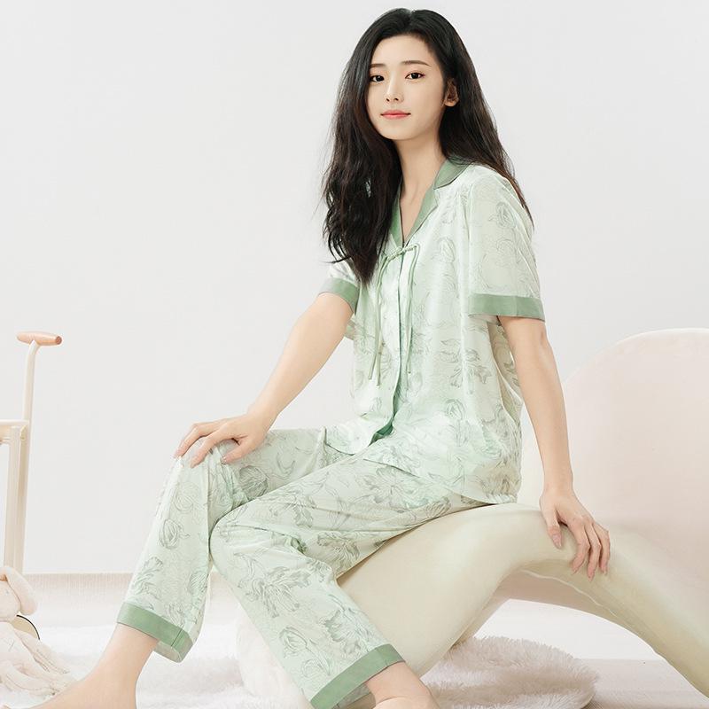 Women's Summer Cotton Pajama Set - Fresh Lapel Cardigan Two-Piece for Indoor & Outdoor Wear