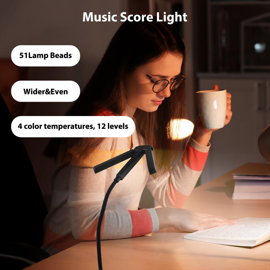 Notenpultleuchte mit Klemme T-Form Faltbare Lampe 51 LED-Perlen 4 Farbtemperaturen 12 Helligkeiten