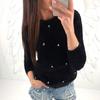 O-Neck Long Sleeve Slim Fit Solid Color Knitted Sweater Autumn Winter Plush Faux Pearls Decor Sweater Jumper Female Clothing