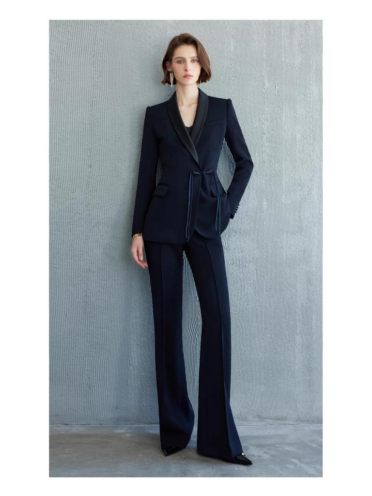Elegant Spring & Autumn Chinese Buckle Suit Set for Women with Micro Flare Pants