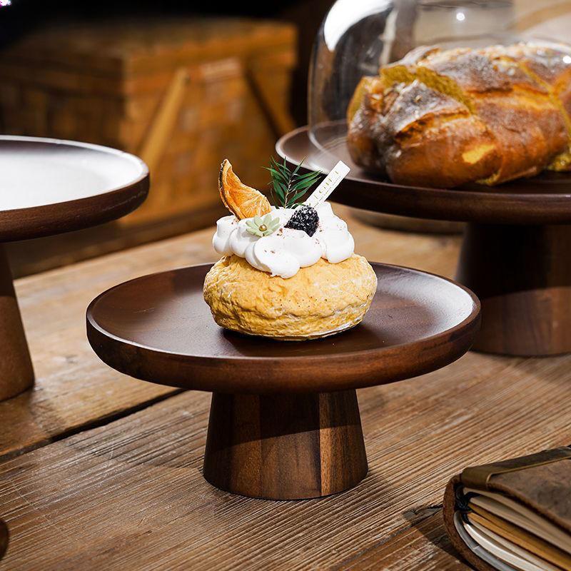 Japanese Acacia Tall Cake Plate Wedding Dessert Table Display Stand Home Furnishings Fruit Snacks Wooden Tray