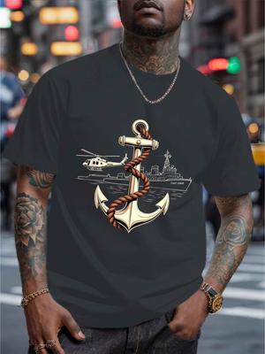 Nautical Anchor Coast Guard Helicopter Graphic Mens Casual Cotton Crew Neck TShirt Short Sleeve