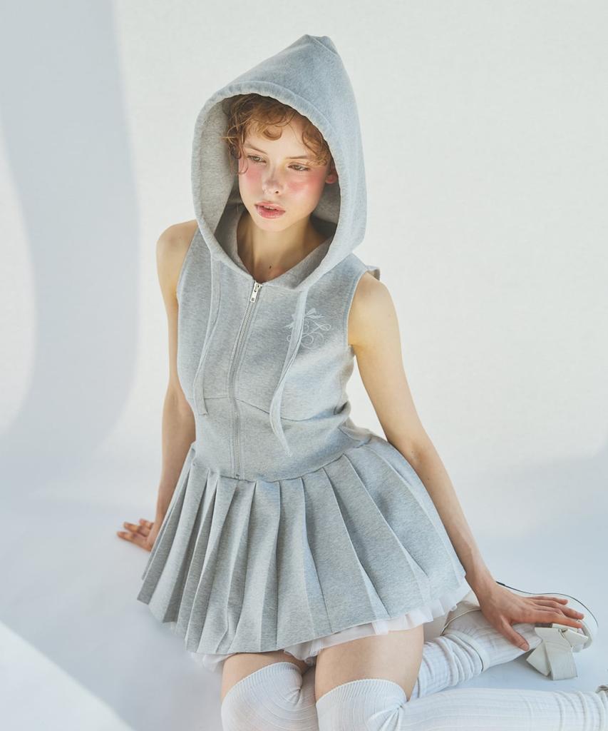 Lililiri Sleeveless Hoodie Pleated Dress_Gray