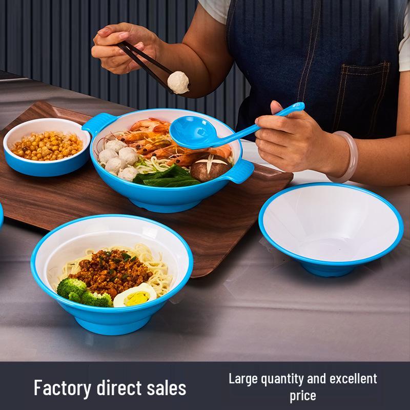 Double-Eared Melamine Noodle Bowl - Imitation Porcelain, Thickened for Commercial Use, Ideal for Restaurants, Special Soup or Mixing Dishes.