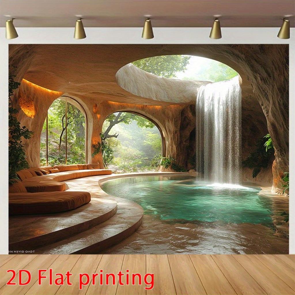 Cave Waterfall Pool Interior Design Tapestry Wall Hanging For Living Room Bedroom Decor Nature Spa Art Print Home Decorationgift