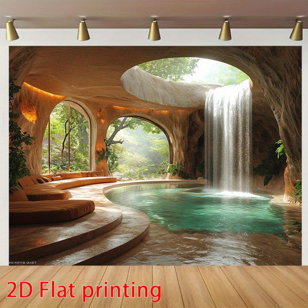 Cave Waterfall Pool Interior Design Tapestry Wall Hanging For Living Room Bedroom Decor Nature Spa Art Print Home Decorationgift 70x100cm28x39in