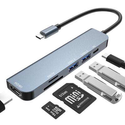 USB C Hub 6 in 1 Typ C Adapter USB Erweiterung HDMI 100W High Speed PD Laden Kartensteckplatz Erweiterungsdock High Speed Datenübertragung Kompatibel mit