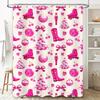 Vintage Christmas Shower Curtain with Pink Festive Print for Bathroom Decor 3D Waterproof Wall Covering Set for Home Decoration