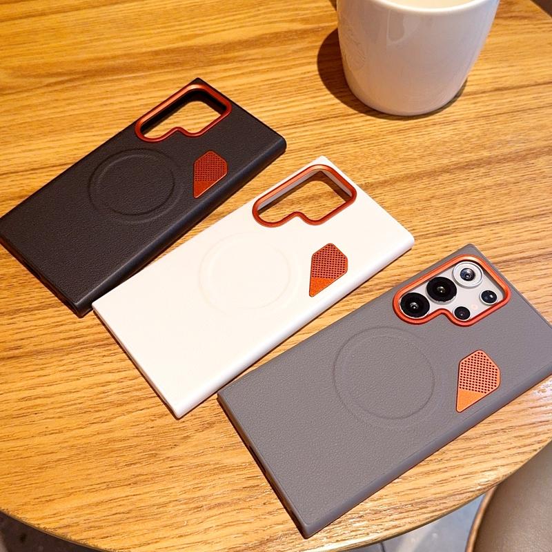 Stylish Magnetic Case for Samsung Galaxy S24/S25 Ultra S24+/S25+/S25Edge Casual Korean Vegan Leather Cover with Heat Dissipation