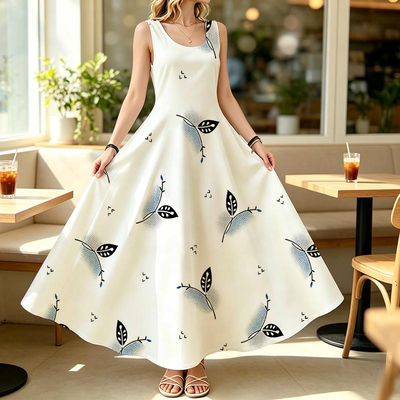 U-Neck Sleeveless Maxi Dress,Loose Fit,Comfortable & Breathable Fabric,Versatile for Beach Vacation,Daily Wear,Flattering for Most Women