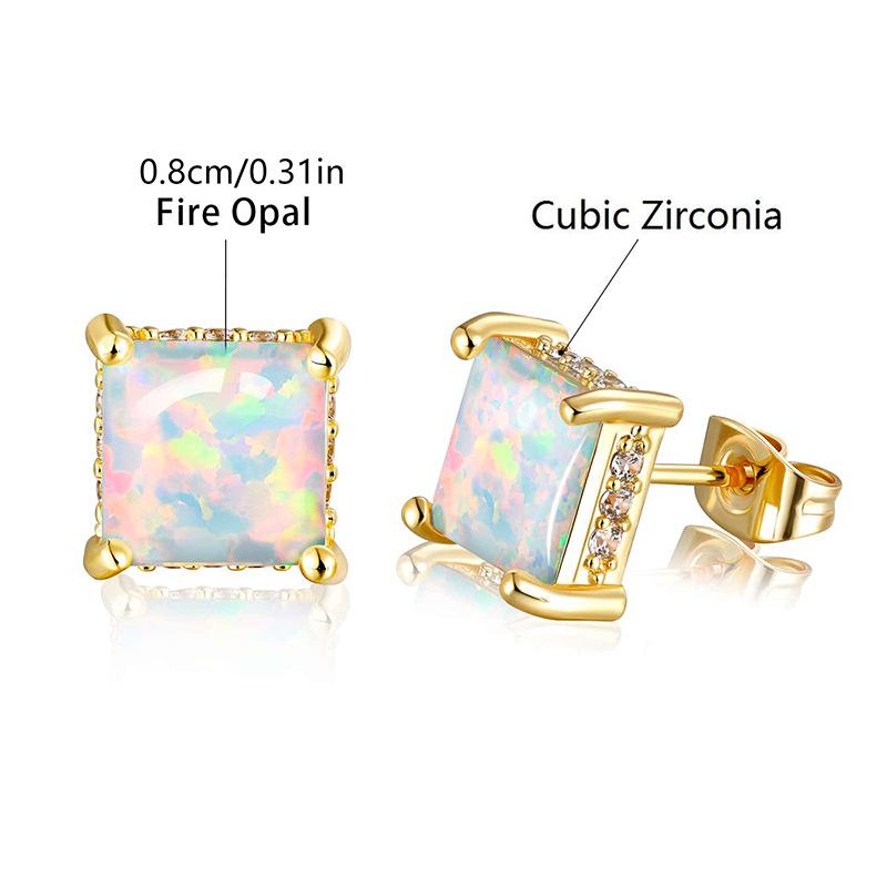 Square gold opal stud earrings copper gold-plated high-quality Kyocera opal opal explosive earrings Copper золотой