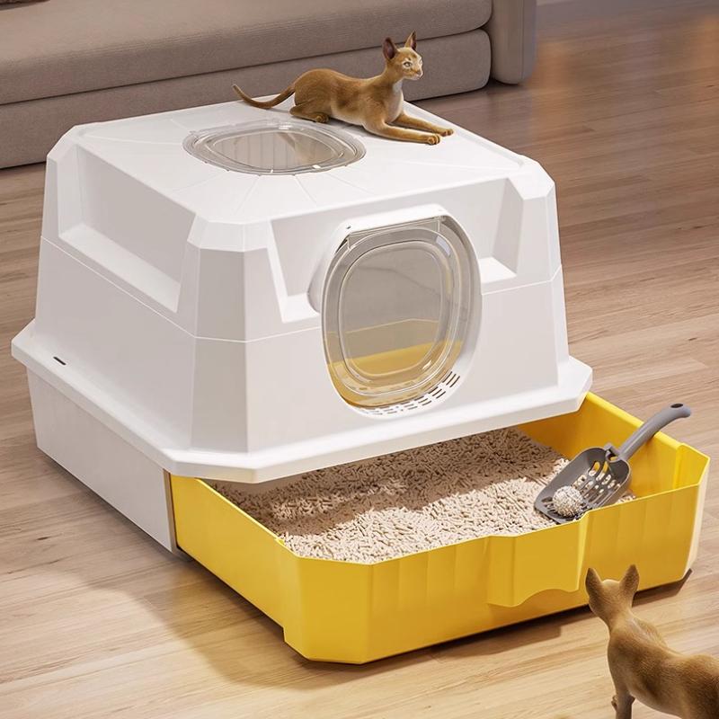 Large Enclosed Cat Litter Box with Top Entry Odor-Proof Drawer System Cat Toilet Anti-Splash Pet Potty High-Sided Cat Bedpans