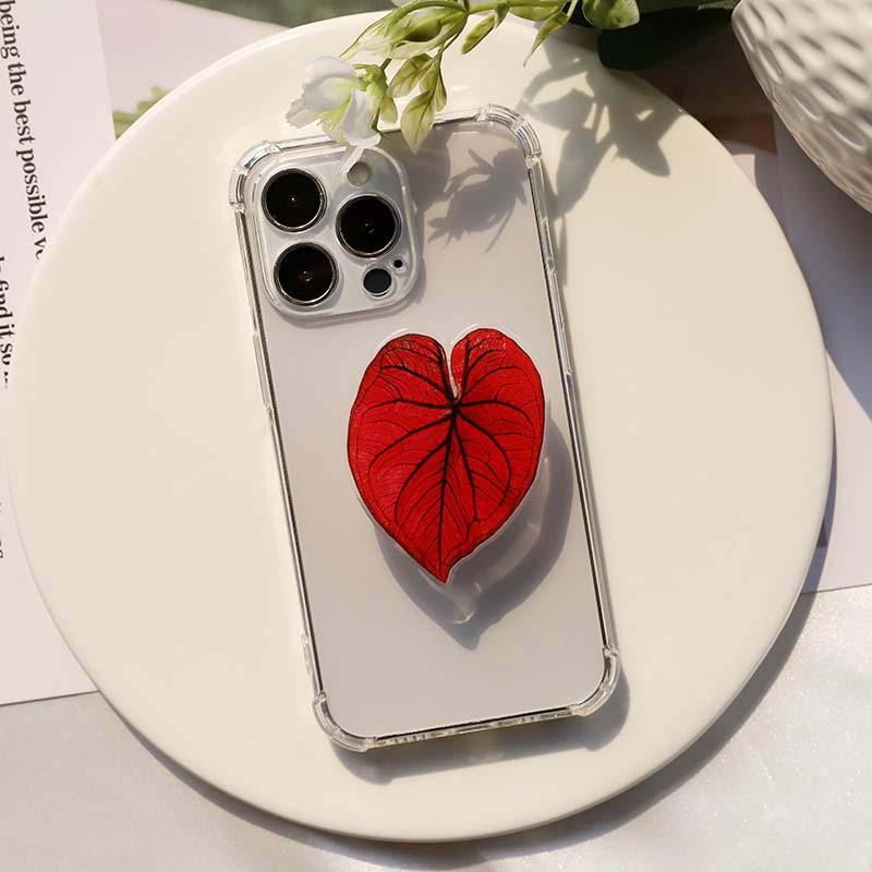Foldable Acrylic Mobile Phone Stand with Simulated Plant Leaf Design