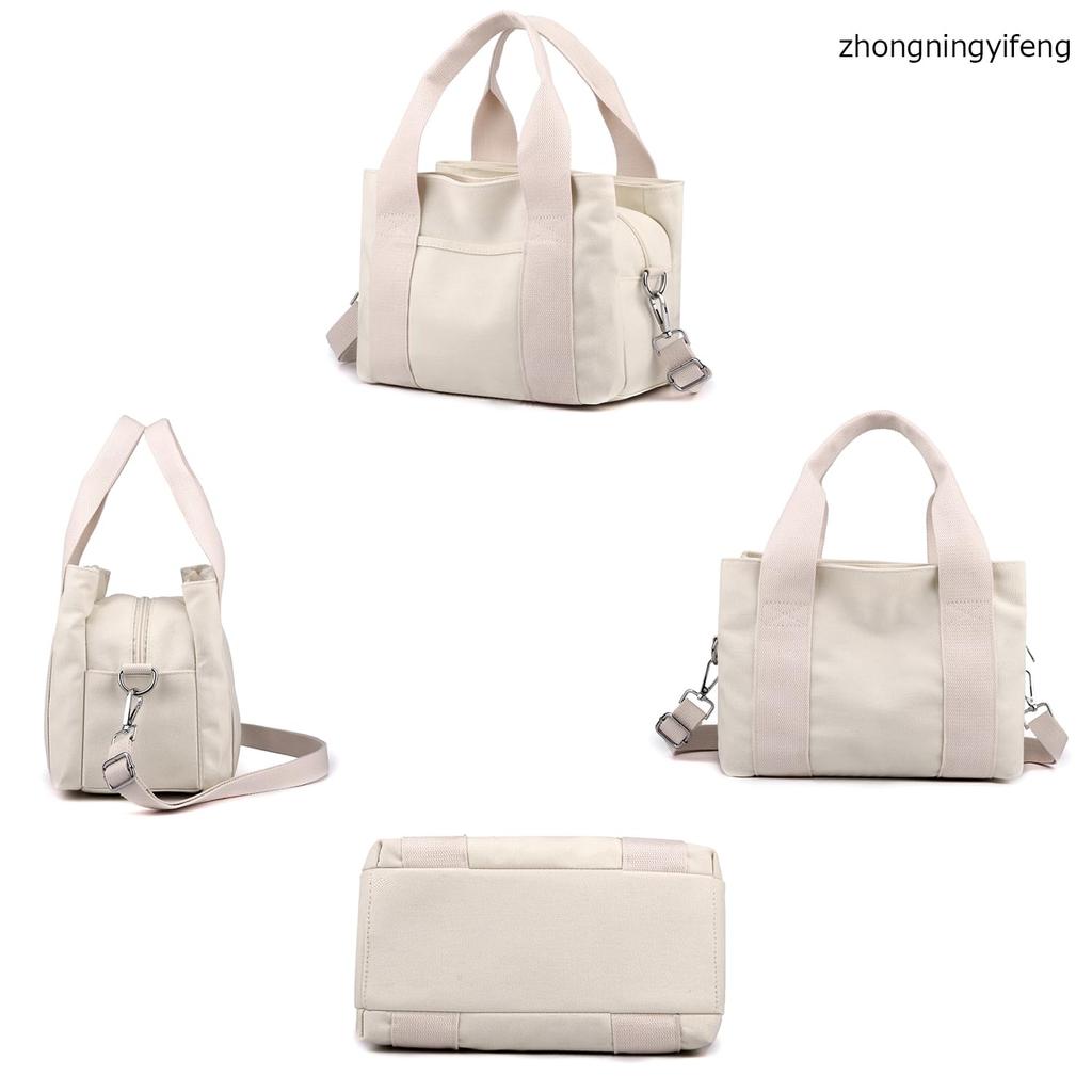 Zhongningyifeng Canvas Shoulder Top Crossbody Women's Handbag, Bag, Small, Casual, Multi-Pocket, Handle, Tote, (Beige)