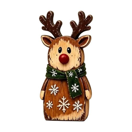 Poplar Plywood Holiday Gifts Christmas Wooden Tabletop Figurine, Hand Painted Santa Reindeer Cat Decor, Rustic Farmhouse Style Wood Ornaments Statues