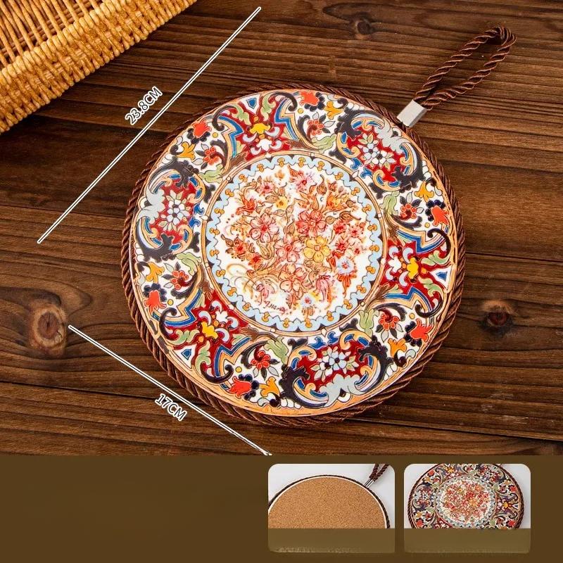1pcs Ceramic Insulation Pad Ceramic Surface and Cork Bottom Construction with Hanging Rope Suitable for Serving Plates Cups Pans