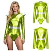 Rollkragen Langarm Metallisch Farbblock Body Unsichtbarer Reißverschluss Hinten Trikot Damen Alien Cosplay Bühnenperformance Kostüm