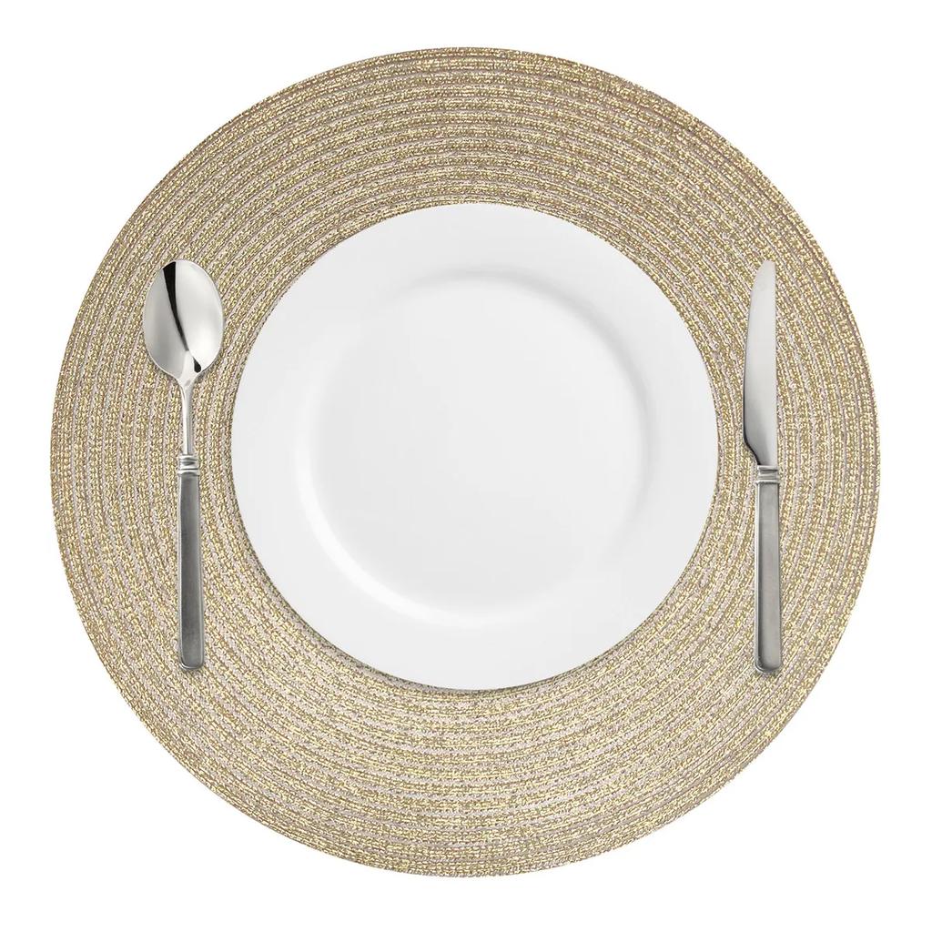 Golden Sliver Glitter Round Braided Placemats Set of 6 34/38CM Circle Place Mats Washable Table Mats for Kitchen Party Wedding