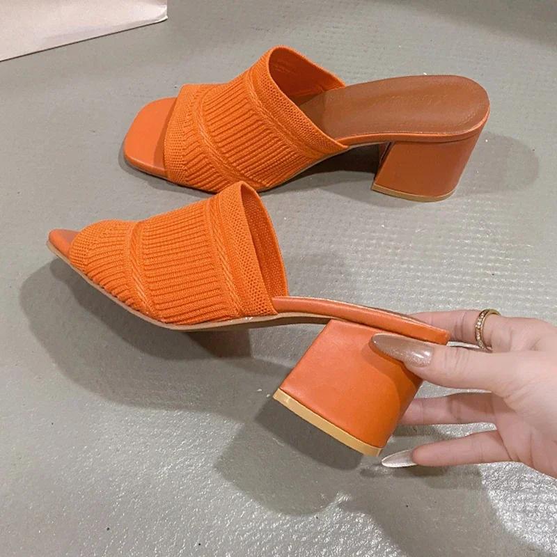 

Туфли на высоком каблуке, тапочки, женская вязаная массивная обувь, летнее платье, женские сандалии, новые пляжные шлепанцы, туфли-лодочки, шлепанцы для ходьбы 40
