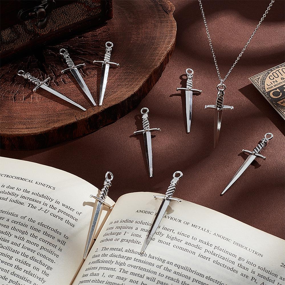 40Pcs Tibetan Style DIY Alloy Sword Weapon Big Pendants Antique Silver 58x18x5mm Hole: 3mm
