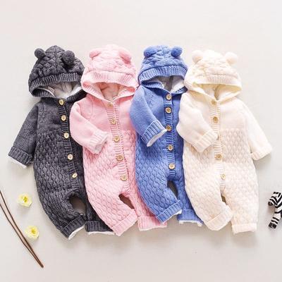 Newborn Toddler Baby Boys Girls Hooded Romper Jumpsuit Thickened Knitting Outfit