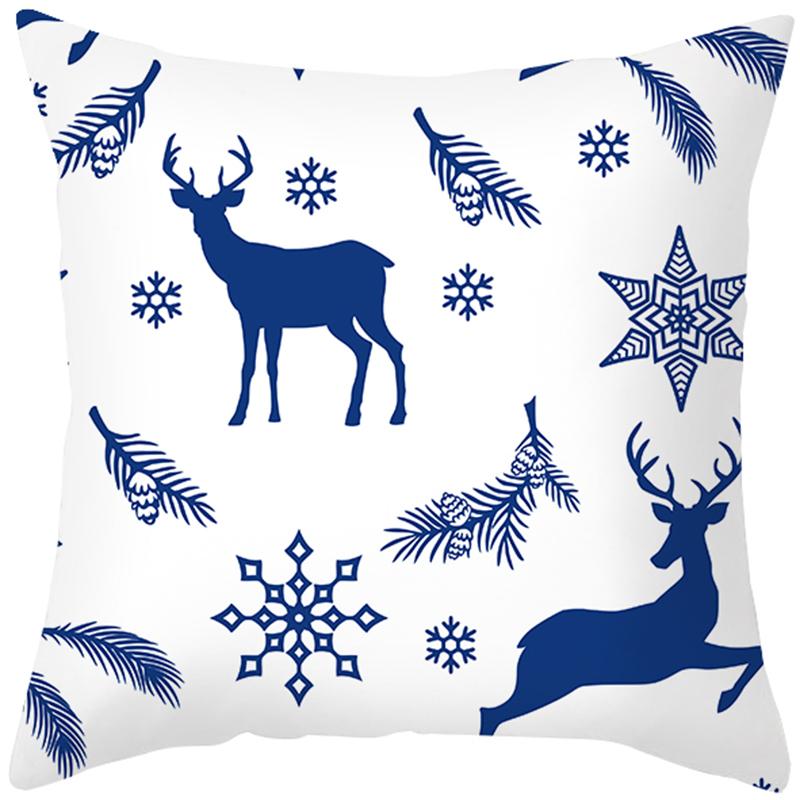 Home Decoration Christmas Blue Printing Poly Poems Pillow Set Nordic Modern New Year Decoration Cushion Set Funda De Almohada