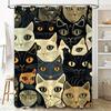 Charming Cats Shower Curtain Black White with Yellow Accents Pattern Decorative Bath Linen Waterproof Fabric Various Sizes Avail