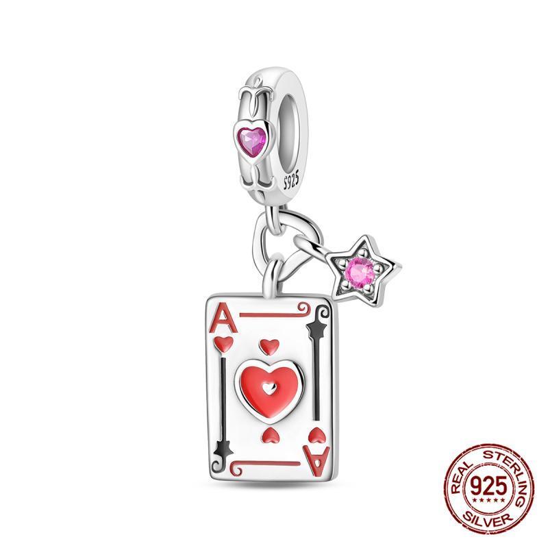 New Original 100%Copper Playing Cards Red Heart K Flush Charms Fit Originalbracelet Diy Jewelry Making Women Gift