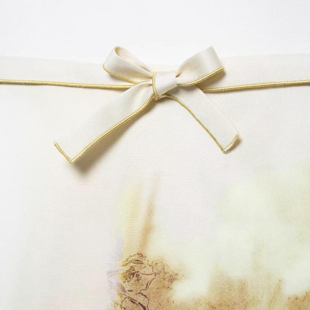 2025 Summer Silk Satin Print Midi Skirt: European & American Trend