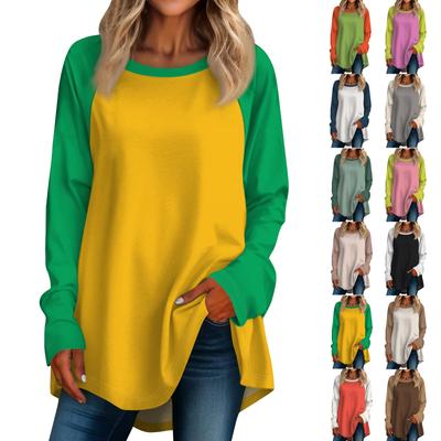 Damen Oversized Gestreiftes Farbblock-Langarmshirt Rundhalspullover Gestreiftes T-Shirt Top Pullover