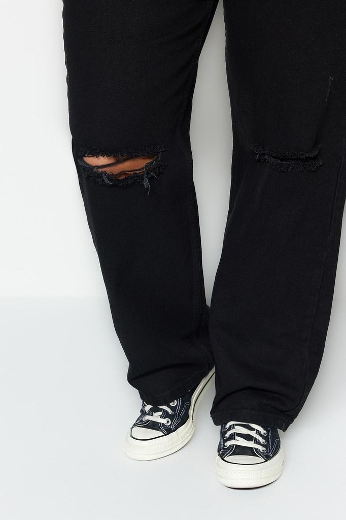 Women's Style Plus Size Black High Waist Detailed Bootcut Jeans