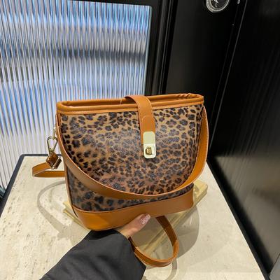 Bolsa da moda feminina, bolsa mensageiro de nicho com estampa de leopardo, bolsa casual portátil