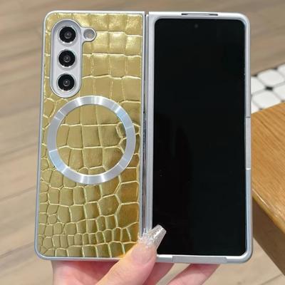 Luxury Business Sle Plating Snake Skin Pattern Leather Phone Case for Samsung Galaxy Z Fold 7 6 5 4 3 Magnetic Back Cover Funda