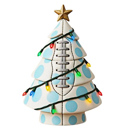 Sports Ball Inspired Christmas Tree Figurine Handcrafted Faux Leather Tree Shaped Tabletop Decoration with Golden Star Topper for Holiday Home Decor