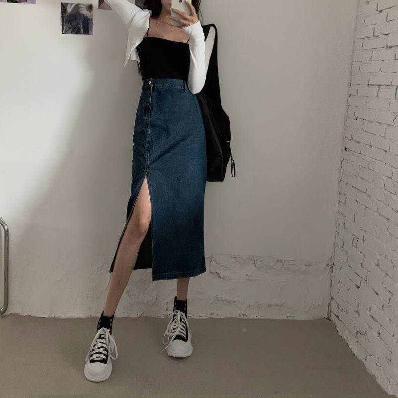 Gonna A Matita Lunga In Jeans Con Spacco – Donna, Elegante E Casual, Mix Cotone E Poliestere, Vestibilità Morbida, Stagioni Primavera Estate Autunno Inverno