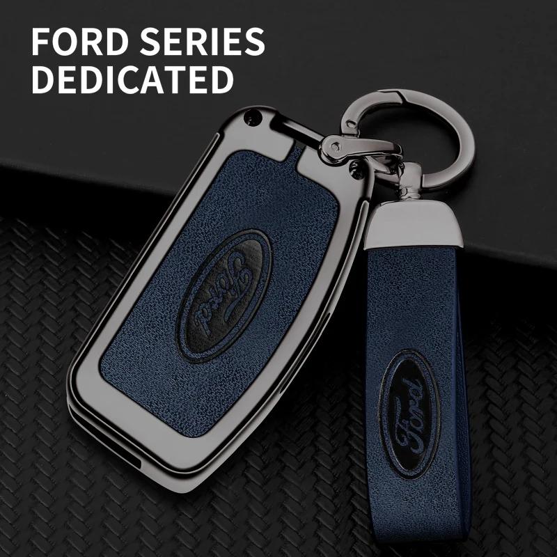 Car Sticker 2025 Hot Leather Car Key Case Cover Keychain Protector Shell for Ford Fiesta Focus 2 C-Max Ecosport S-Max Fusion Mon